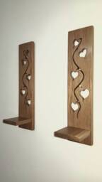 Wooden Candle Sconces Solid Oak With Heart Vine Detail .candles /Glass Not Included