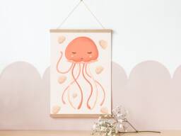Girls Room Jellyfish & Shell Print. Beautiful Wall Art Perfect For A Mermaid Ocean Themed Nursery, Playroom Or Girls - Print Only - thumbnail 1