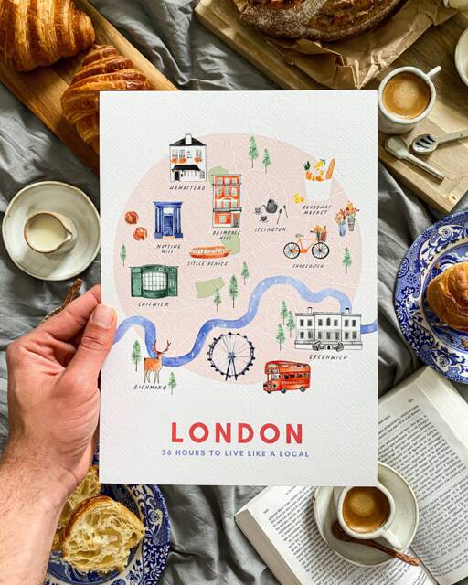 Handmade London Neighbourhood Map/Print Cute Watercolour Colorful Map - image 1