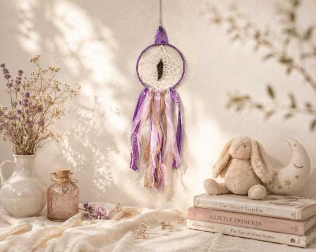 Boho Dreamcatcher - Pastel Purple Nursery Wall Hanging Handmade Decor - image 1