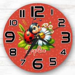Floral Ladybug Ladybird Red Personalised Gift For Kid's Bedroom Clock - Kids Clock, Children's , Custom Wall