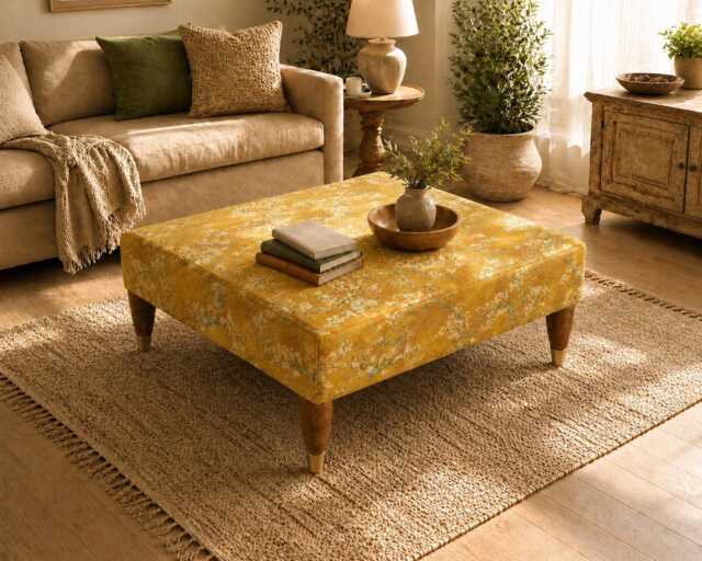 Handmade Ottoman Coffee Table Bench - Boho Floral Velvet Almond Blossom - image 1