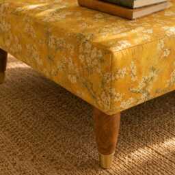 Handmade Ottoman Coffee Table Bench - Boho Floral Velvet Almond Blossom - thumbnail 2