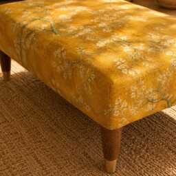 Handmade Ottoman Coffee Table Bench - Boho Floral Velvet Almond Blossom - thumbnail 4