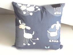 Kid Cushion With Sheep, Decorative Pillow, Child Grey Ooak - thumbnail 1