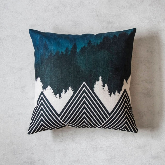 Tree Mountain Pillow Cover, Forest Throw Covers, Blue Cushion Christmas Holiday Cover - image 1