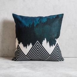 Tree Mountain Pillow Cover, Forest Throw Covers, Blue Cushion Christmas Holiday Cover - thumbnail 3