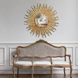 Peruvian Radiant Sunburst Mirror 78 cm Handmade Wall Decor - Carved Wood Round Gold Statement For Living Room Bathroom Entryway - thumbnail 3