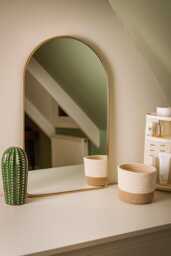 Moroccan Brass Arch Mirror - Handmade Gold Wall Art & Boho Home Decor - thumbnail 1