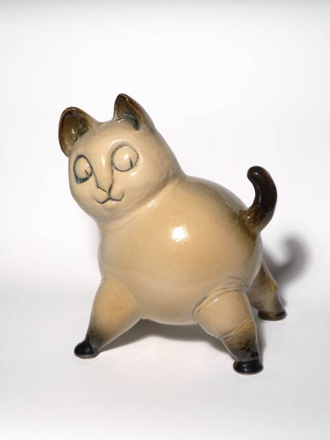 Siamese Cat Ceramic Sculpture - Cheeky Cat, Funny Kitten Statue, Silly Decor, Handmade, Unique, One Of A Kind - image 1
