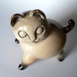 Siamese Cat Ceramic Sculpture - Cheeky Cat, Funny Kitten Statue, Silly Decor, Handmade, Unique, One Of A Kind - thumbnail 4