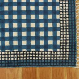 Blue Cotton Kilim Rug Hand Block Printed Boho Decor - thumbnail 4