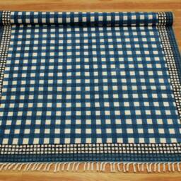 Blue Cotton Kilim Rug Hand Block Printed Boho Decor - thumbnail 2