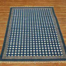 Blue Cotton Kilim Rug Hand Block Printed Boho Decor - thumbnail 3
