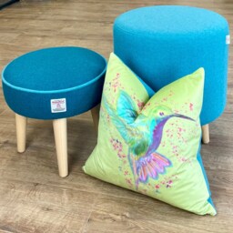 Turquoise Harris Tweed Footstool With Tiny Wooden Legs - thumbnail 4