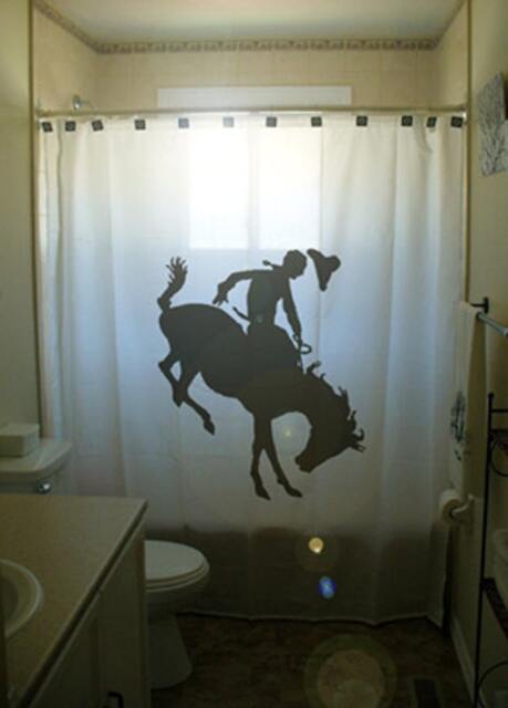 Bucking Bronco Shower Curtain, Western Rodeo Horse Fabric Bathroom Decor - image 1