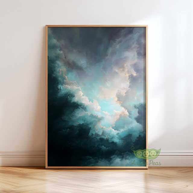Teal Blue Storm Cloud Wall Art, Moody Sky Print, Abstract Cloudscape Poster, Atmospheric Nature Decor, Modern Artwork, Elegant Print - image 1