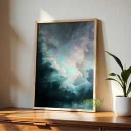 Teal Blue Storm Cloud Wall Art, Moody Sky Print, Abstract Cloudscape Poster, Atmospheric Nature Decor, Modern Artwork, Elegant Print - thumbnail 3