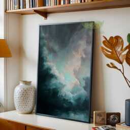 Teal Blue Storm Cloud Wall Art, Moody Sky Print, Abstract Cloudscape Poster, Atmospheric Nature Decor, Modern Artwork, Elegant Print - thumbnail 2