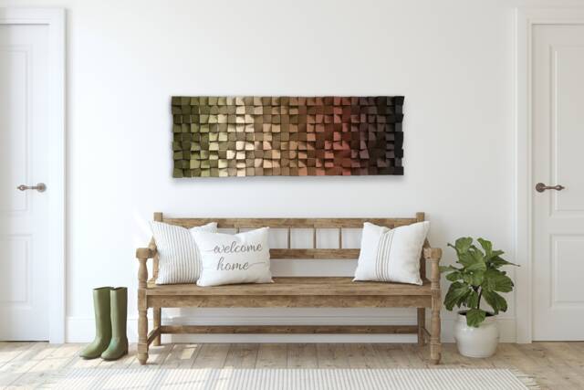 Reclaimed Wood Wall Art - Ombre Sound Diffuser, Handmade Mosaic - image 1