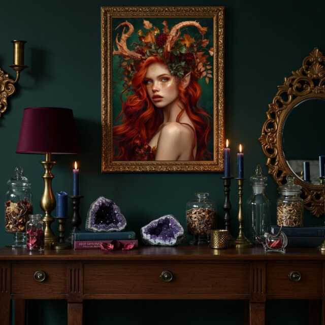 Faun Goddess Art Print Enchanted Forest Mythology Portrait - image 1