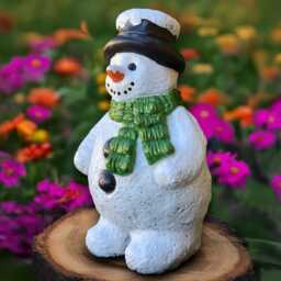 Christmas Snowman Sculpture Stone Statue Cement Decoration Handmade Front Door Ornament Snowman Lover Gift Yard Art - thumbnail 3