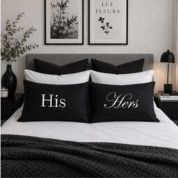 His & Hers Pair Of Pillowcases Printed Pillow Case Sets Choice Black Or White - thumbnail 2