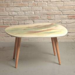 Resin Colored Coffee Table in Brown, Green, Art With Wooden Legs - thumbnail 2