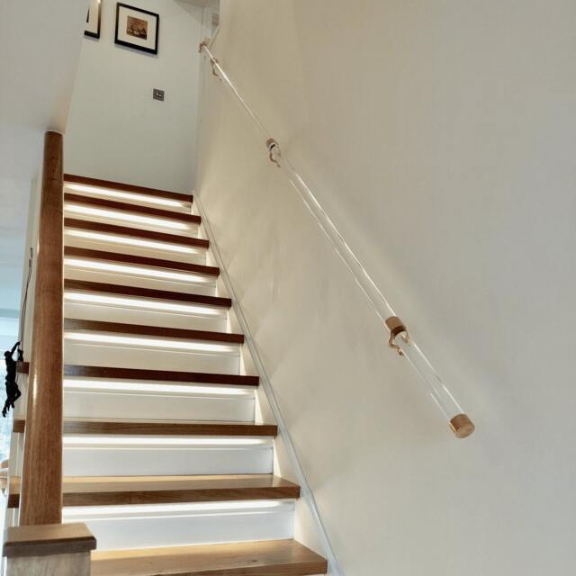 Perspex Handrail With Solid Brass Brackets & End Caps - 38mm Clear Hand Rail - image 1