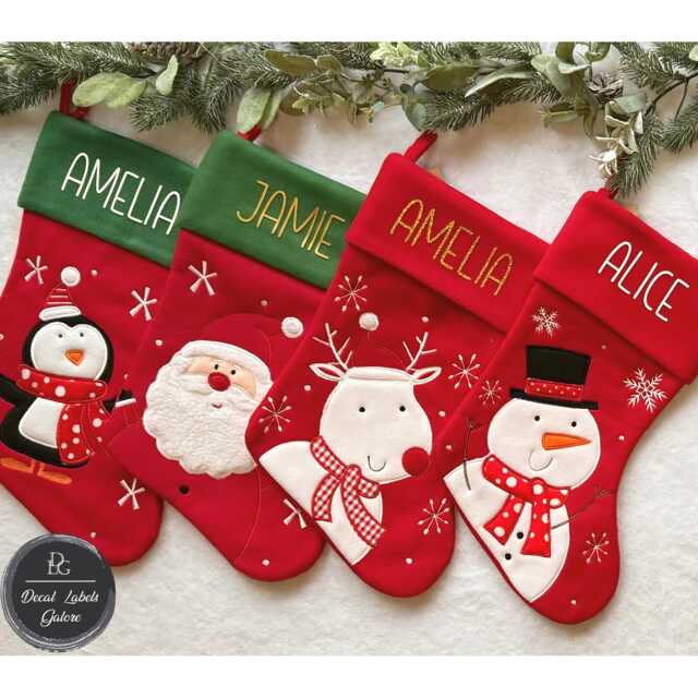 Personalised Christmas Stocking, Stocking Red & Green, Santa, Reindeer, Penguin Snowman, Named Home Decor - image 1