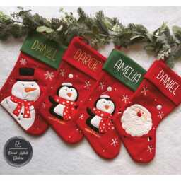 Personalised Christmas Stocking, Stocking Red & Green, Santa, Reindeer, Penguin Snowman, Named Home Decor - thumbnail 2