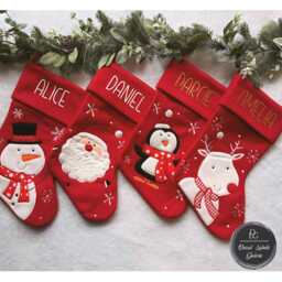 Personalised Christmas Stocking, Stocking Red & Green, Santa, Reindeer, Penguin Snowman, Named Home Decor - thumbnail 3