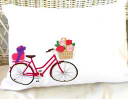 Valentine's Day Embroidered Pillow, Romantic Bicycle With Hearts - thumbnail 1