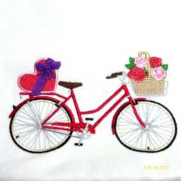 Valentine's Day Embroidered Pillow, Romantic Bicycle With Hearts - thumbnail 3
