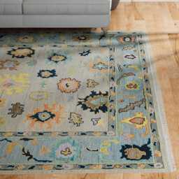 Handwoven Wool Oushak Rug, Gray, Blue, Yellow, Floral Design Ar_3322 - thumbnail 2