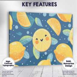 Cute Smiling Lemon Character Repeat Pattern Canvas Wall Art Print Decor Picture Ready To Hang