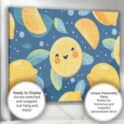 Cute Smiling Lemon Character Repeat Pattern Canvas Wall Art Print Decor Picture Ready To Hang - thumbnail 3