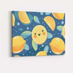 Cute Smiling Lemon Character Repeat Pattern Canvas Wall Art Print Decor Picture Ready To Hang - thumbnail 4