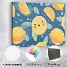 Cute Smiling Lemon Character Repeat Pattern Canvas Wall Art Print Decor Picture Ready To Hang - thumbnail 2