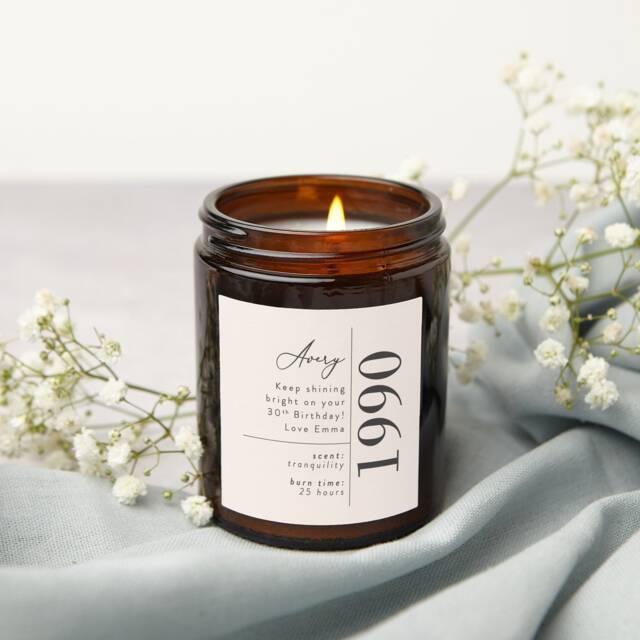 Personalised 30Th Birthday Candle Gift Soy Wax Apothecary Jar - image 1