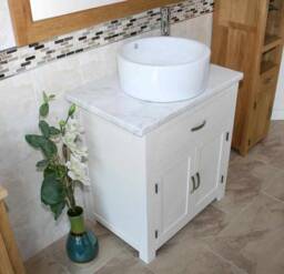 Bathroom White Painted Vanity Unit - With Marble Top & Ceramic Basin Choice 502Pwmcbc