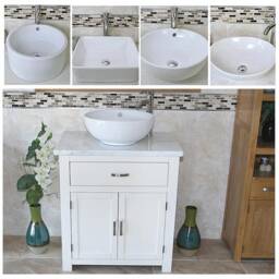 Bathroom White Painted Vanity Unit - With Marble Top & Ceramic Basin Choice 502Pwmcbc - thumbnail 2