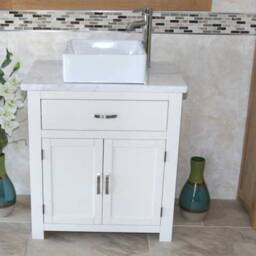 Bathroom White Painted Vanity Unit - With Marble Top & Ceramic Basin Choice 502Pwmcbc - thumbnail 3