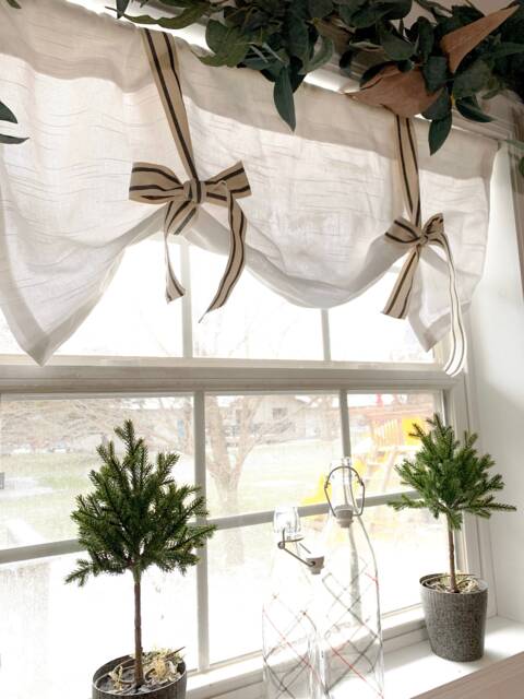 White Tie-Up Valance Farmhouse Linen Look, Modern Home Decor - image 1