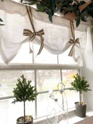 White Tie-Up Valance Farmhouse Linen Look, Modern Home Decor - thumbnail 1