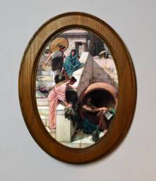 Light Oak Oval Wooden Framed Picture, John William Waterhouse, Diogenes, Art Print, Wall Hanging Home Decor Antique Vintage Style - thumbnail 1