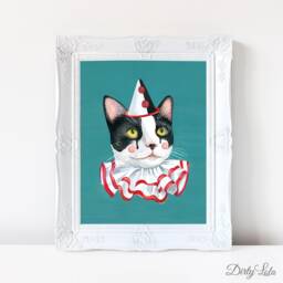 Madame Poulet Art Print - Painting Cat Sad Clown Vintage Inspired Original Artwork - thumbnail 2