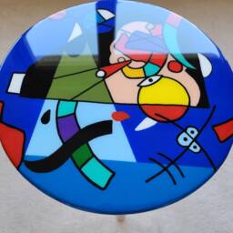 Hand-Painted Abstract Resin Coffee Table, Funky Geometric Art - thumbnail 4