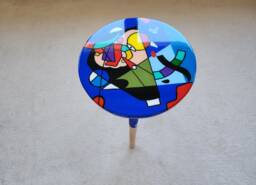 Hand-Painted Abstract Resin Coffee Table, Funky Geometric Art