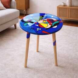 Hand-Painted Abstract Resin Coffee Table, Funky Geometric Art - thumbnail 2